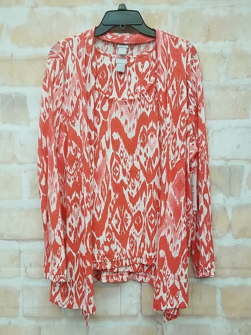 NWT Chico's Red and White Printed Open-Front Cardigan & Tank
